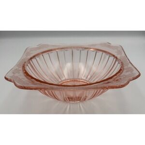 Vintage Pink Depression Glass Jeannette "Adam" Square Circle 9" Dish